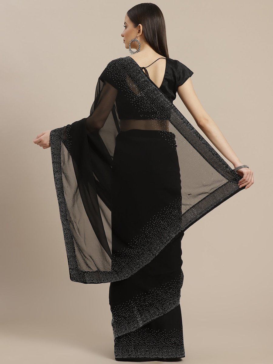 Anouk Black Stone Detail Border Saree - Distacart