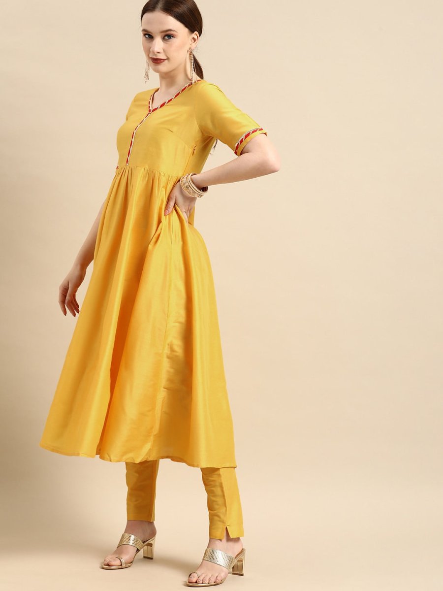 All About You Women Yellow & Red Gotta Patti Kurta with Trousers & With Dupatta - Distacart