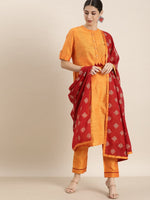 Thumbnail for All About You Women Orange Regular Kurta with Trousers & With Dupatta - Distacart
