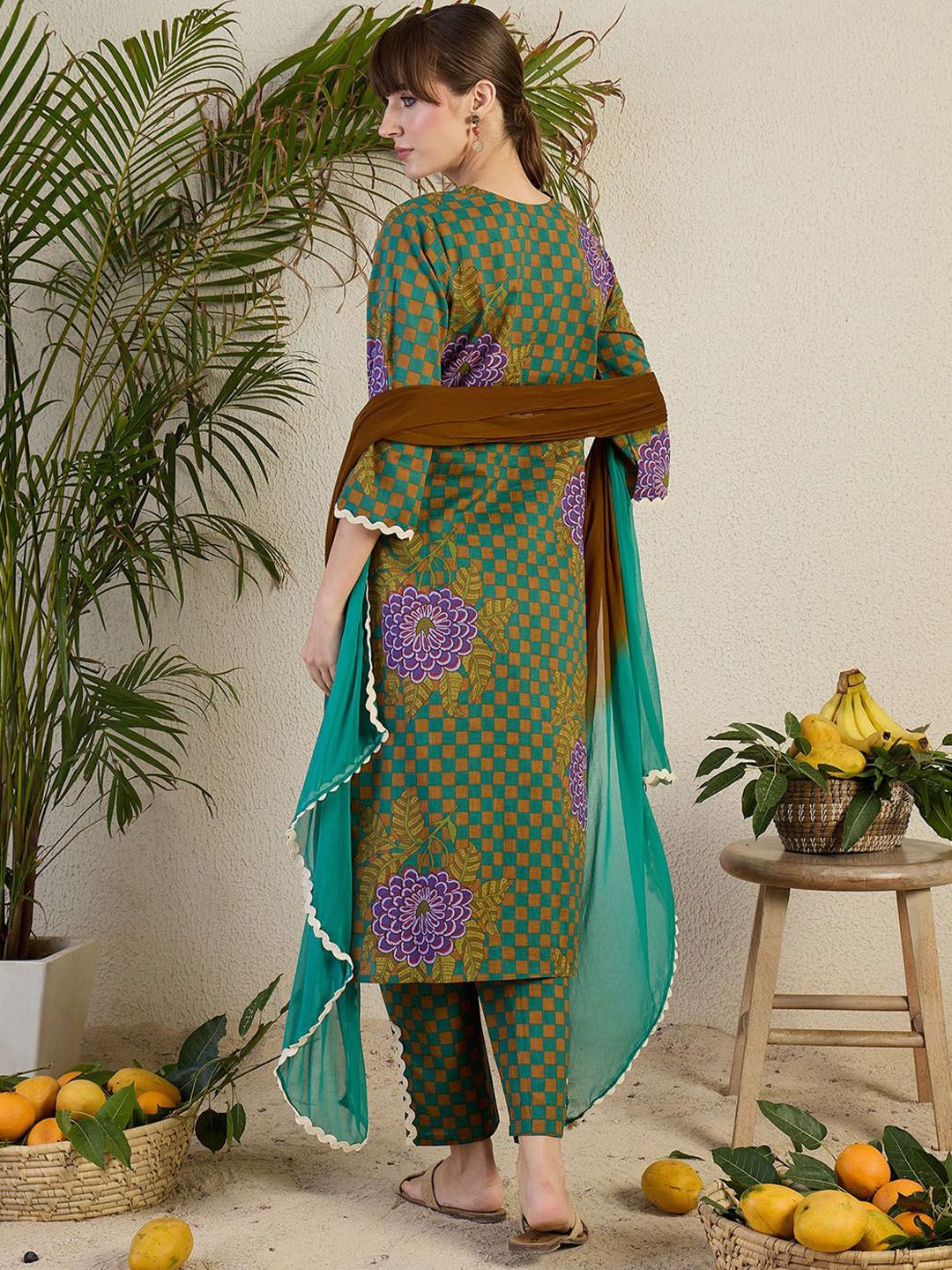 Indo Era Women Floral Printed Regular Beads and Stones Kurta with Trousers & With Dupatta