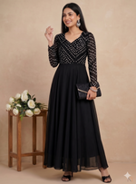 Thumbnail for Teeya Creation Women's Black Bandhani Print Anarkali Gown - Dista