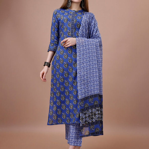 Ode by House of Pataudi Floral Printed Pure Cotton Kurta With Trousers & Dupatta - Distacart