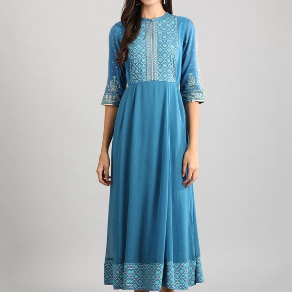 AURELIA Women Blue Printed Maxi Dress - Distacart