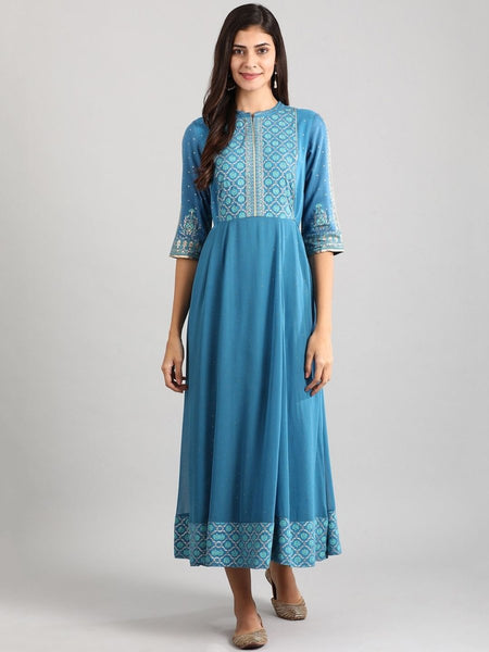 AURELIA Women Blue Printed Maxi Dress - Distacart