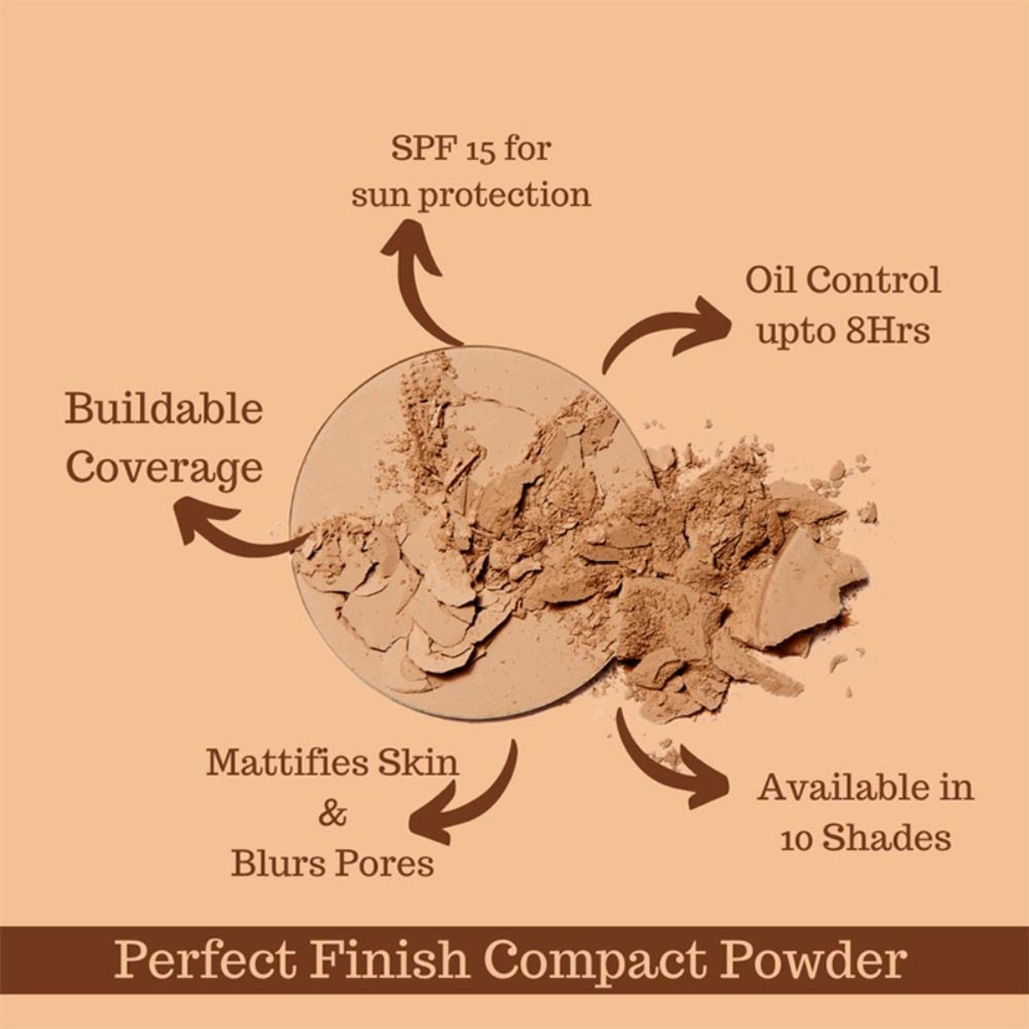 CUFFS N LASHES Perfect Finish Pressed Powder Compact With SPF 15 - 05 Light Medium - Distacart