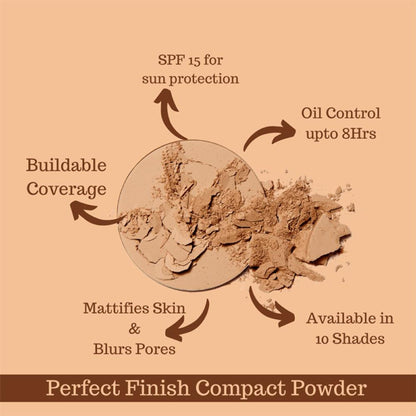 CUFFS N LASHES Perfect Finish Pressed Powder Compact With SPF 15 - 05 Light Medium - Distacart