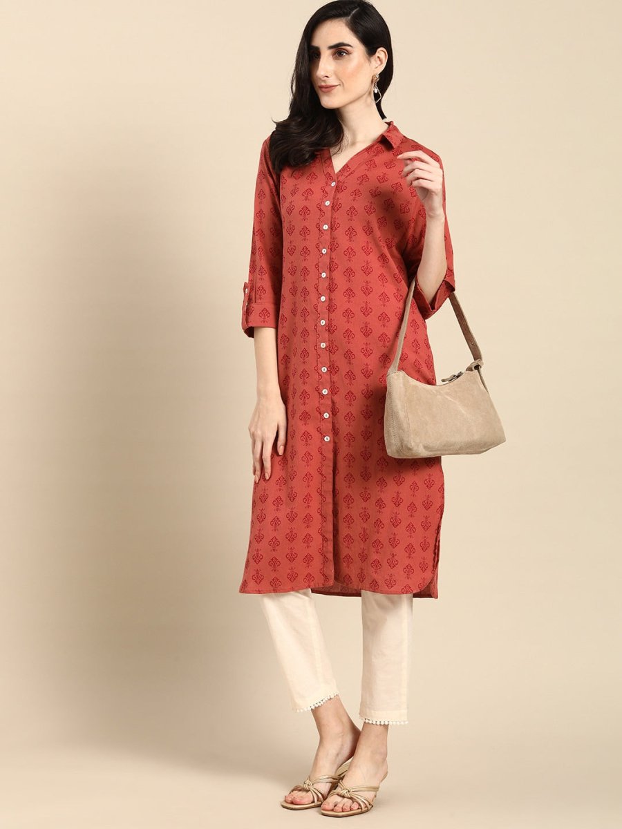 All About You Women Red Cotton Ethnic Motifs Printed Pathani Kurta - Distacart