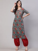 Thumbnail for Aks Floral Printed Regular Gotta Patti Kurta with Harem Pants - Distacart