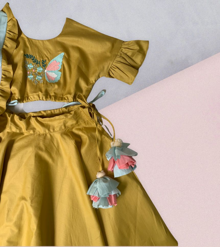 ArthLife Mustard Butterfly Lehenga Choli - Distacart