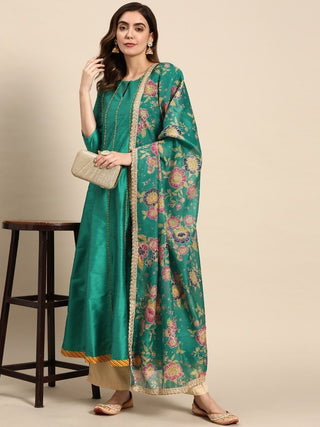 All About You Women Keyhole Neck A-Line Kurta & Dupatta - Distacart