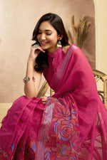Thumbnail for Vastranavya Pink Digital Printed Linen Ready To Wear Designer Saree with Unstitched Blouse - Distacart