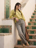 Janasya Lime Green Shirt Cotton Top - Dista