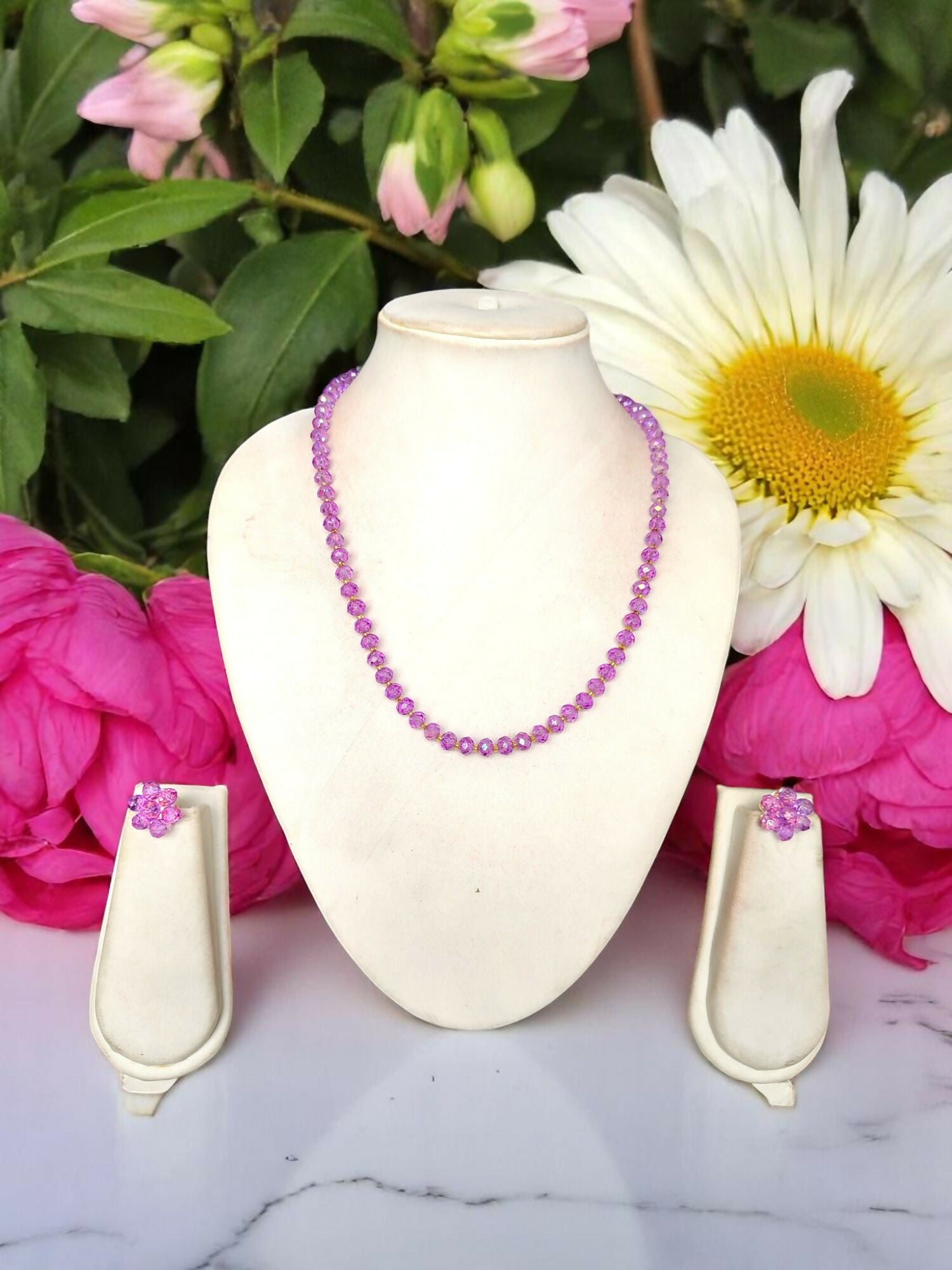 Inhanns Crystal Bloom – Single Line Necklace + Studs - Glossy Purple - Distacart