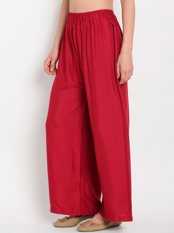 TAG 7 Women Maroon Solid Flared Palazzos