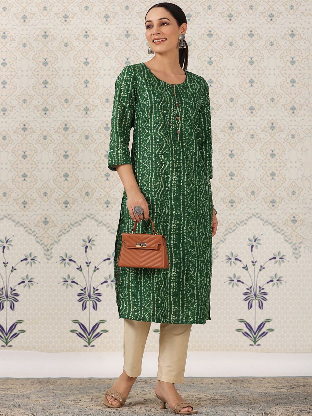 Ode by House of Pataudi Bandhani Printed Straight Kurta - Distacart