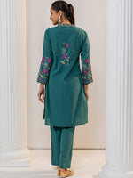 Thumbnail for HOUSE OF KARI Floral Embroidered Regular Chikankari Kurta with Trousers - Distacart