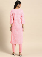 Thumbnail for All About You Women Pink Ethnic Motifs Printed Pure Cotton Kurta with Trousers - Distacart