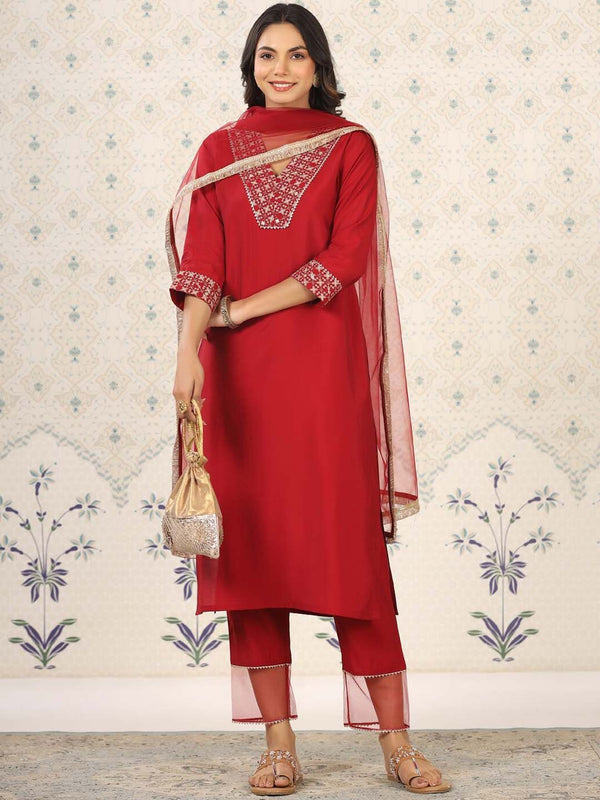 Ode by House of Pataudi Women Ethnic Motifs Yoke Design Regular Thread Work Kurta with Trousers & With - Distacart