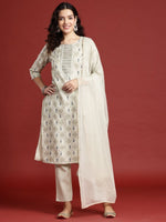 Thumbnail for Anouk Ethnic Motifs Printed Regular Thread Work Kurta with Trousers & Dupatta
