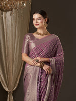Thumbnail for Anouk Mauve & Gold-Toned Woven Design Zari Pure Georgette Kanjeevaram Saree - Distacart
