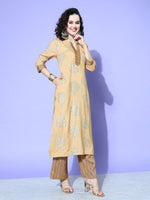 Thumbnail for All About You Beige Floral Printed Regular Gotta Patti Liva Kurta With Palazzos - Distacart