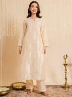 Thumbnail for HOUSE OF KARI Floral Embroidered Silk Chikankari Kurta - Distacart