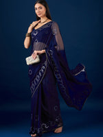 Thumbnail for Anouk Blue Geometric Embroidered Sequinned Pure Chiffon Saree - Distacart