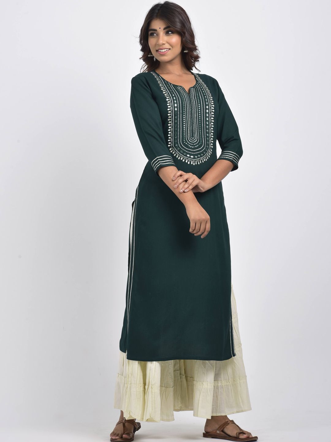 Swasti Women Green Yoke Design Thread Work Floral Kurta - Distacart