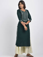 Thumbnail for Swasti Women Green Yoke Design Thread Work Floral Kurta - Distacart