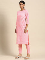 Thumbnail for All About You Women Pink Ethnic Motifs Printed Pure Cotton Kurta with Trousers - Distacart