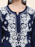 Thumbnail for HOUSE OF KARI Ethnic Motifs Embroidered Chikankari Cotton Kurta & Palazzos - Distacart