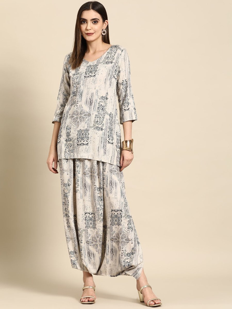 Anouk Ethnic Motifs Foil Printed Fusion Kurti With Dhoti Pants - Distacart