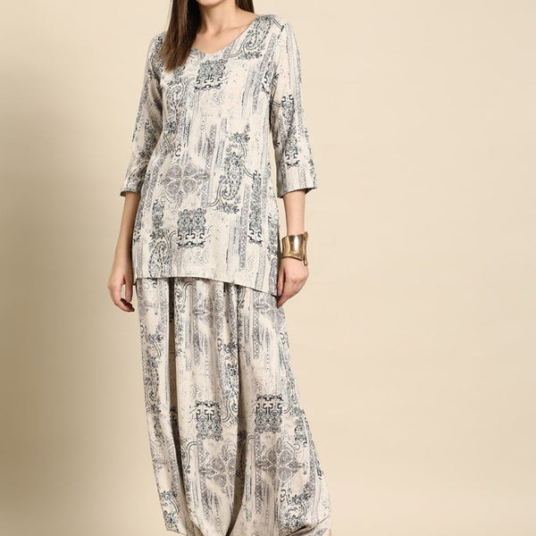 Anouk Ethnic Motifs Foil Printed Fusion Kurti With Dhoti Pants - Distacart