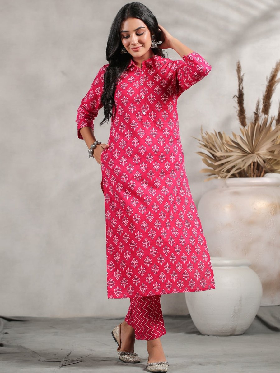 Anubhutee Ethnic Motifs Printed Pure Cotton Kurta with Trousers - Distacart