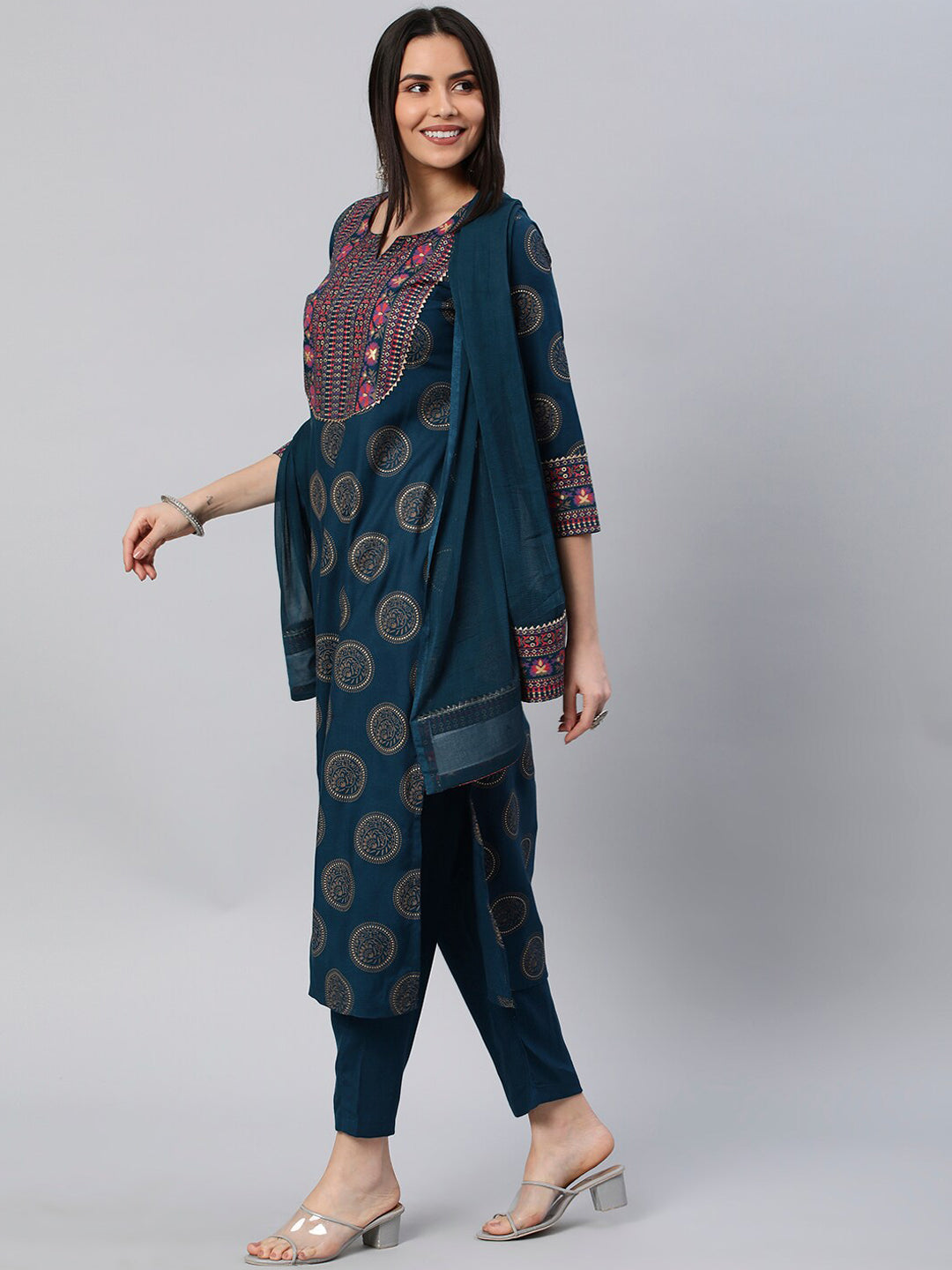 Kalini Ethnic Motifs Printed Regular Kurta with Trousers & Dupatta - Distacart
