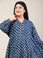 Thumbnail for Swasti Plus Size Checked Mandarin Collar Anarkali Kurta