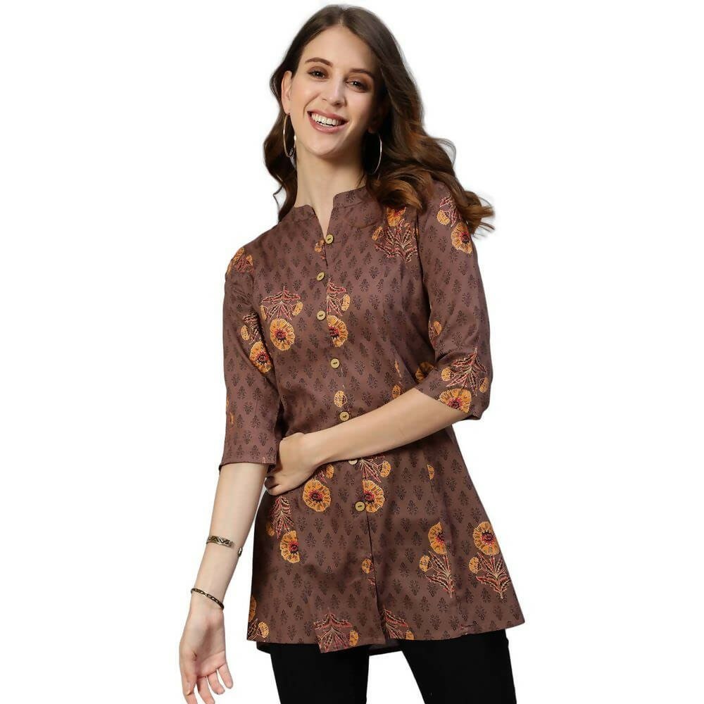 Anubhutee Women's Rayon Regular Floral Foil Printed Brown Kurti - Distacart