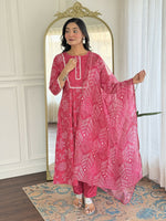 Thumbnail for The52 Women's Beautiful Rayon Fabric Printed Work Flared Kurta Pant and Dupatta Set - Distacart