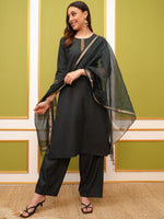 Thumbnail for Vishudh Green Embroidered Thread Work Kurta with Palazzo & Dupatta