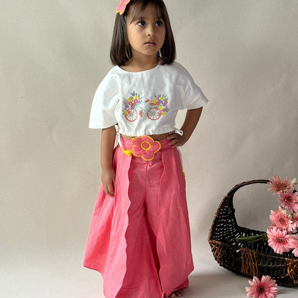 ArthLife Pink White Cycle Embroidered Co-Ord Set - Distacart