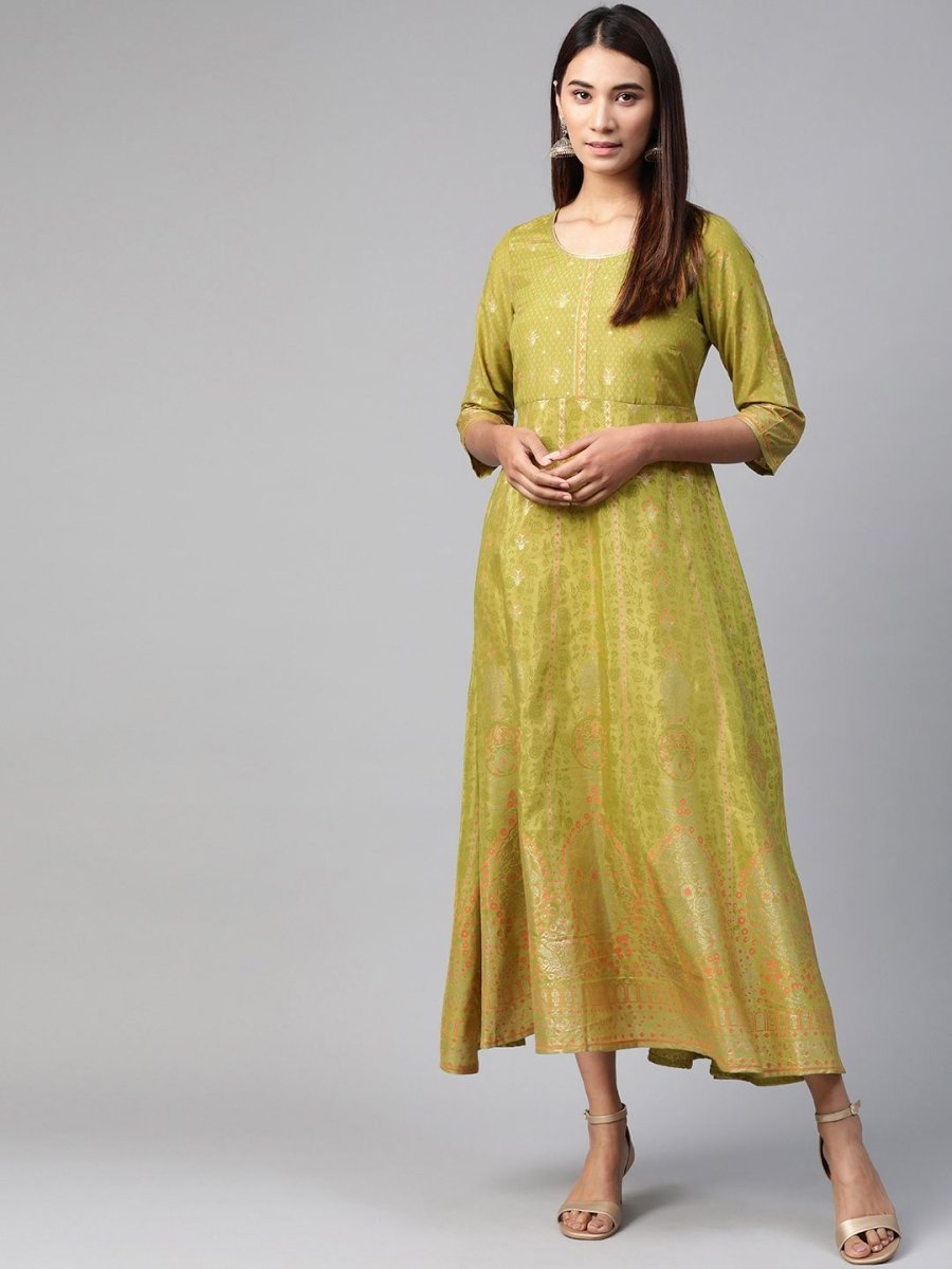 AURELIA Women Green & Pink Printed Maxi Dress - Distacart