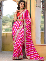 Thumbnail for Anouk Pink & Gold-Toned Leheriya Printed Sequinned Saree - Distacart