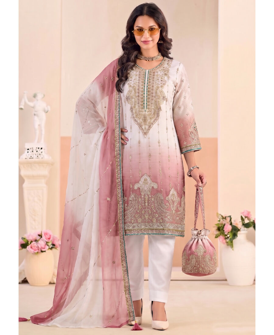 KC Designer Pink Ombre Straight Suit For Women With Hand Embroidery - Dista