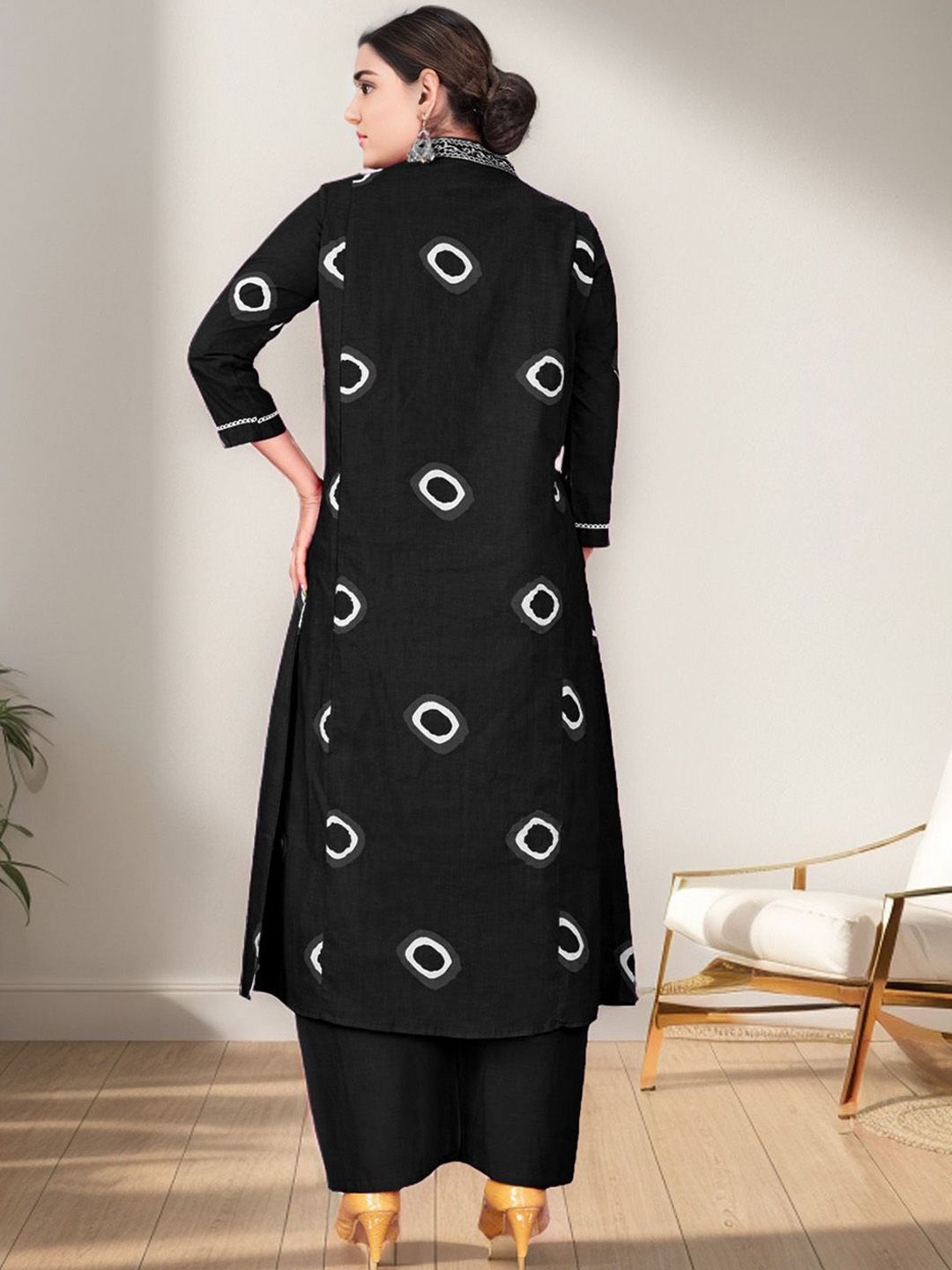 Kalini Geometric Printed V-Neck Pure Cotton A-Line Kurta With Palazzos