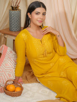 Thumbnail for Ode by House of Pataudi Floral Embroidered Tie-Up Neck Straight Kurta - Distacart