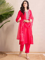 Thumbnail for Indo Era Women Floral Yoke Design Regular Liva Kurta with Trousers & With Dupatta