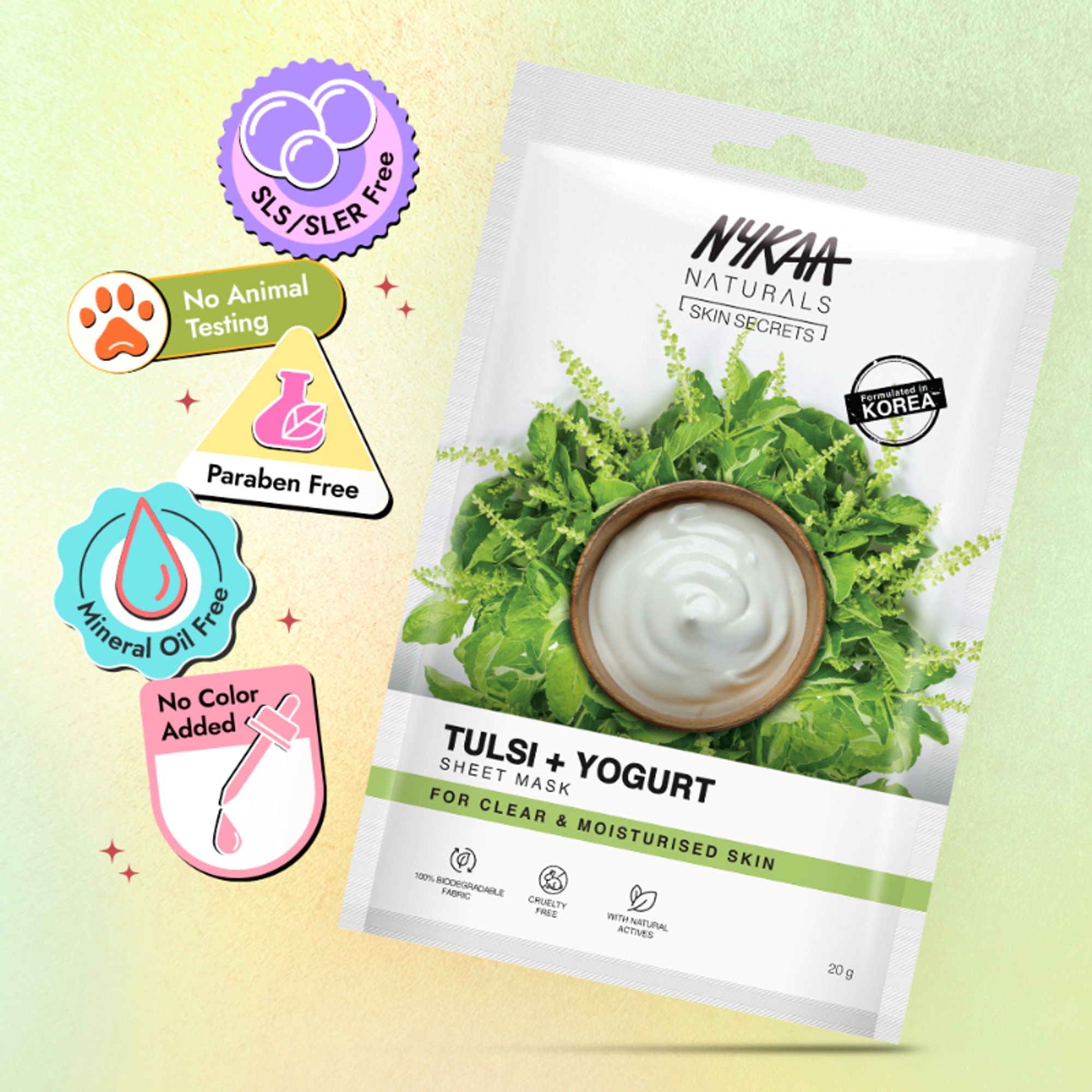 Nykaa Green Tea + Aloe Vera Sheet Mask For Hydrated Skin - Formulated in Korea - For All Skin Types - Tulsi & Yogurt - Distacart