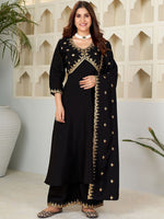 Thumbnail for Kalini Floral Yoke Design V-Neck Thread Work Anarkali Kurta with Palazzo & Dupatta - Distacart