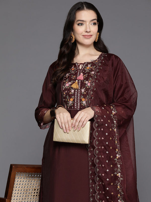 Indo Era Women Floral Embroidered Regular Sequinned Kurta with Trousers & With Dupatta
