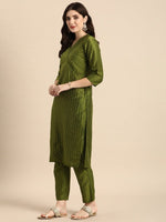 Thumbnail for Anouk Women Striped Angrakha Kurta with Trousers - Distacart